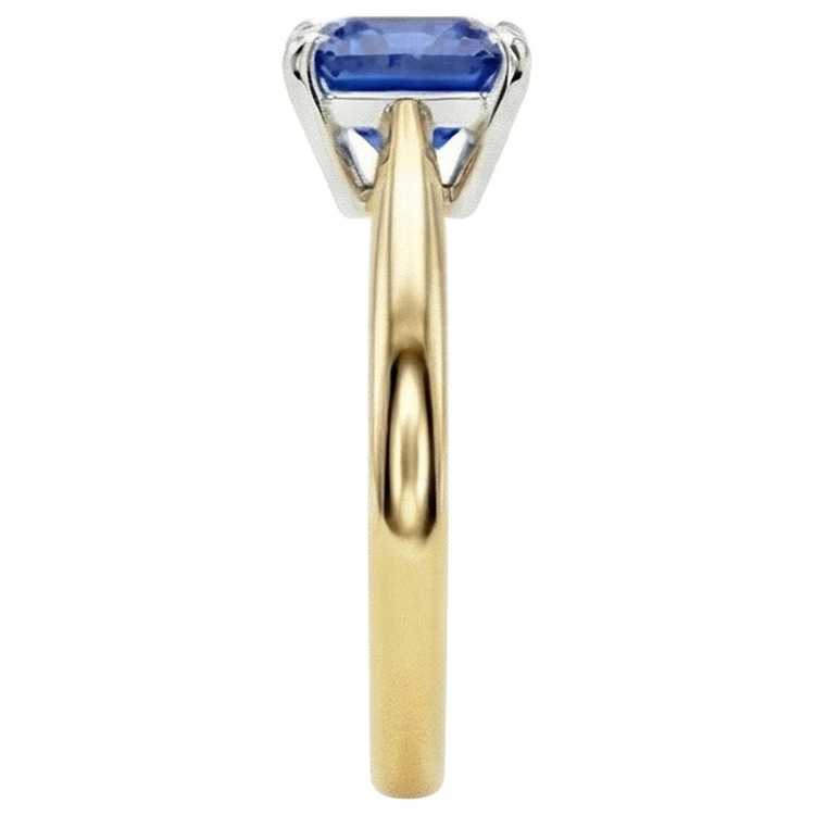 Bague saphir bleu solitaire à deux tons. tige conique 1.50 carats