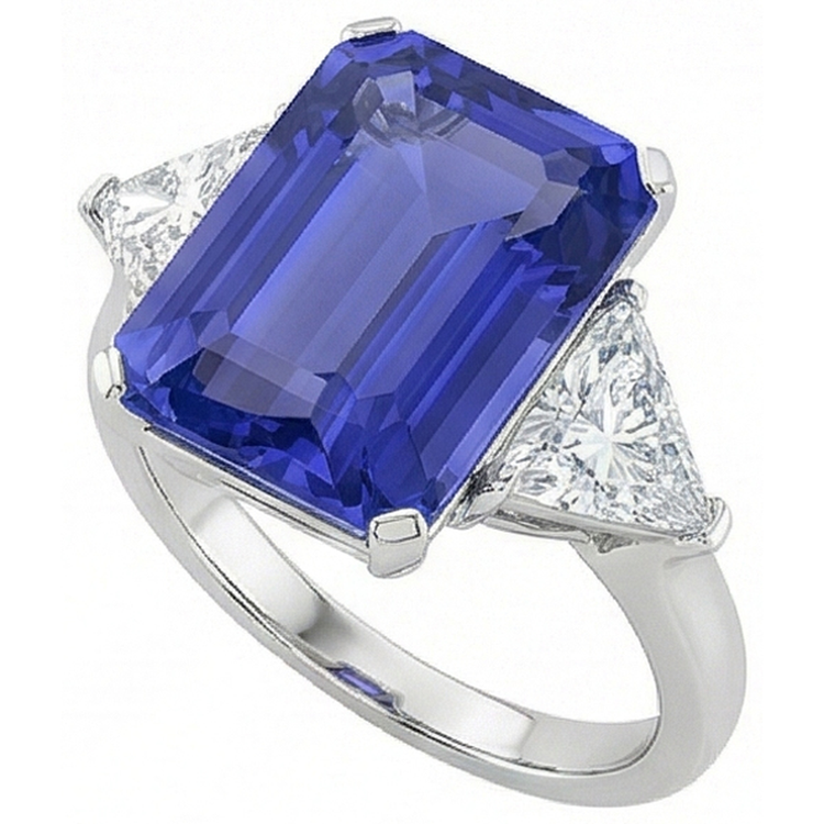 naturel trillion saphir 3.50carats bague vue de dessus