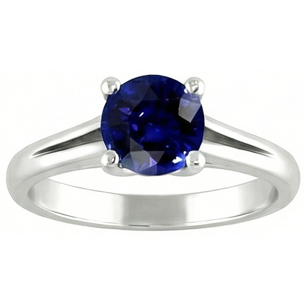 Bague saphir de Ceylan solitaire en or rond serti griffes 1.50 carats
