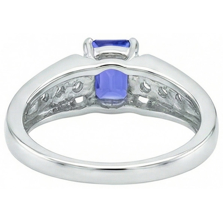 Bague saphir de Ceylan taille émeraude avec diamants ronds 1.30 ct