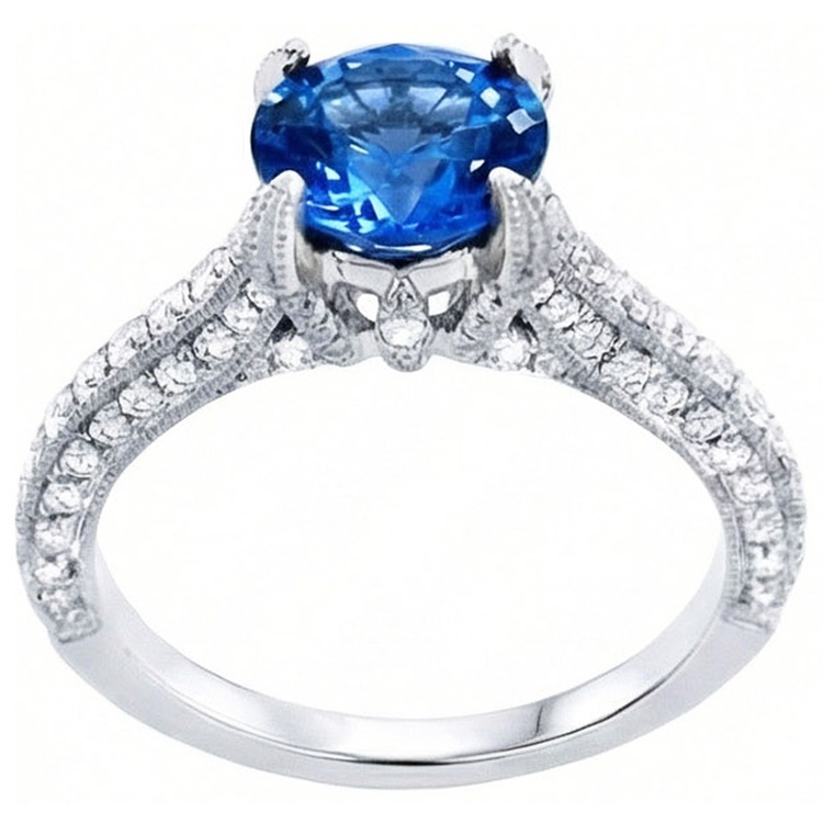 Bague saphir du Sri Lanka avec diamants Coupe Ronde 4.50 ct