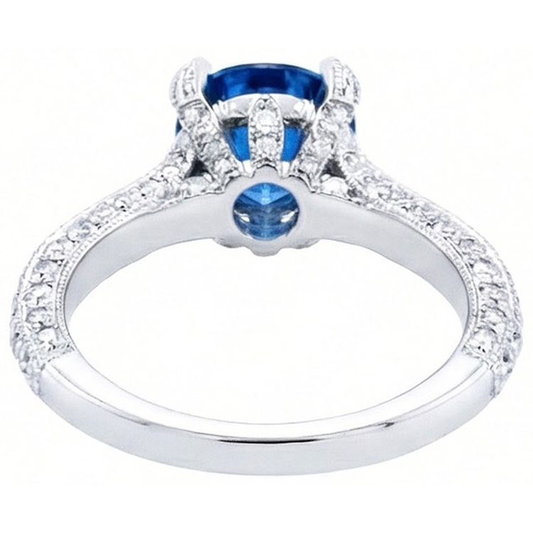 Bague saphir du Sri Lanka avec diamants Coupe Ronde 4.50 ct