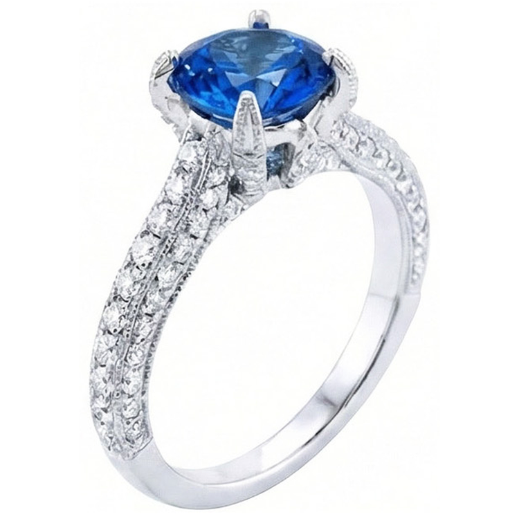 Bague saphir du Sri Lanka avec diamants Coupe Ronde 4.50 ct