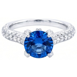 Bague saphir du Sri Lanka avec diamants Coupe Ronde 4.50 ct