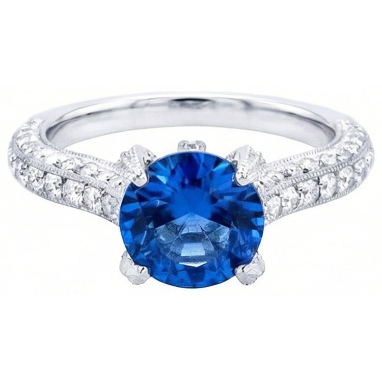 Bague saphir du Sri Lanka avec diamants Coupe Ronde 4.50 ct