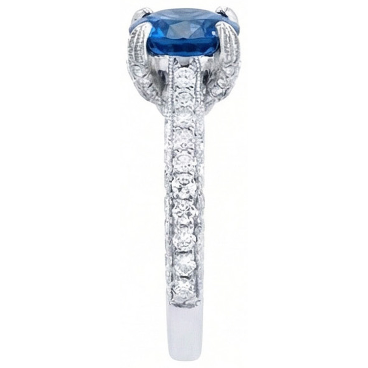 Bague saphir du Sri Lanka avec diamants Coupe Ronde 4.50 ct