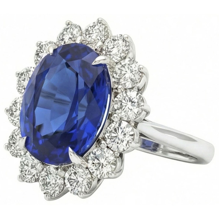 naturel oval diamant 4.60carats bague angle de côté