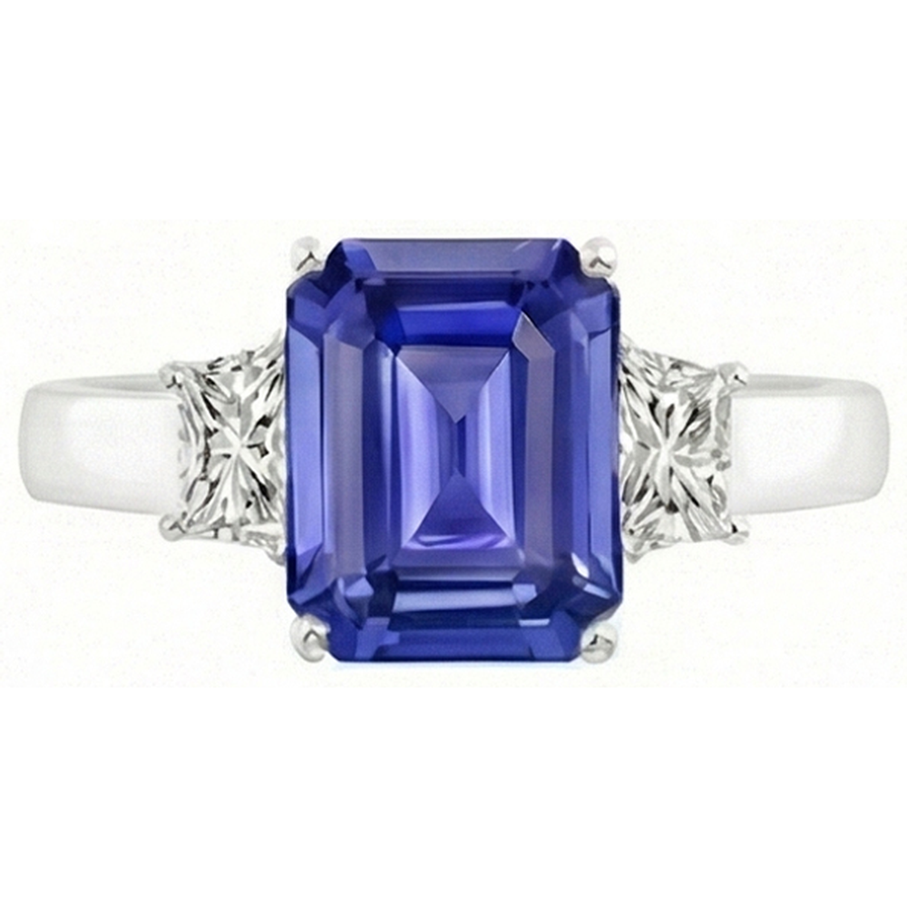 Bague saphir émeraude 3 pierres et bijoux en diamant radieux 2.75 carats