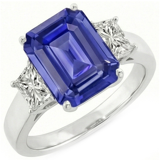 Bague saphir émeraude 3 pierres et bijoux en diamant radieux 2.75 carats