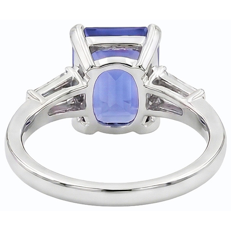 Bague saphir émeraude 3 pierres et diamants baguette coniques 2.25 carats