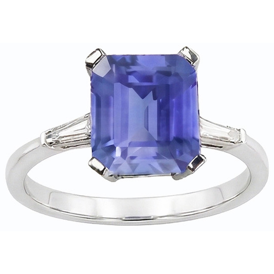 Bague saphir émeraude 3 pierres et diamants baguette coniques 2.25 carats