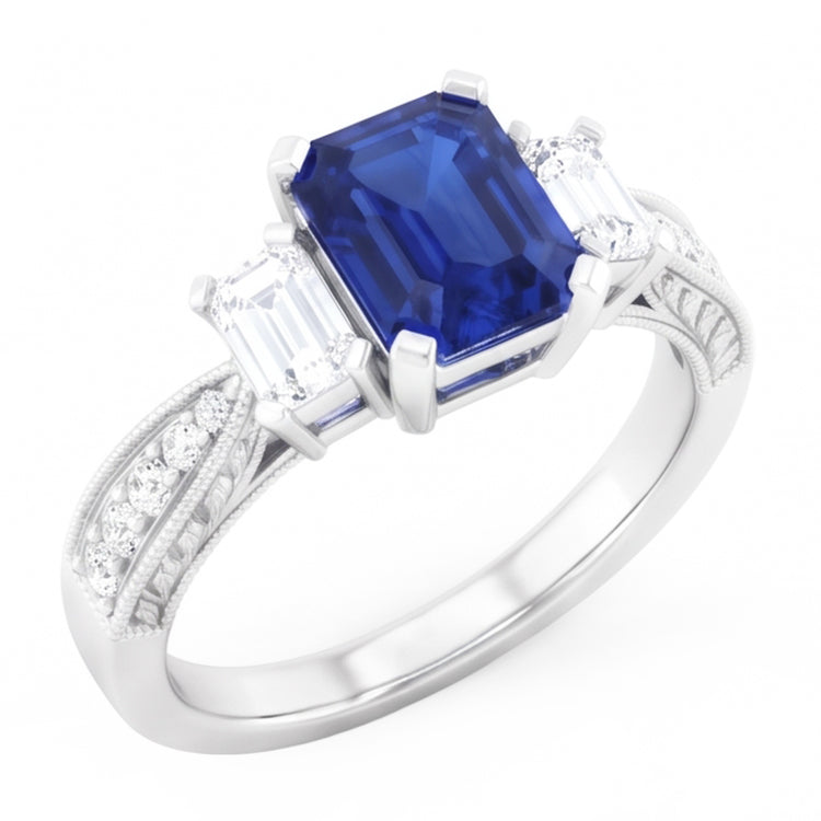Bague saphir émeraude en or 14 carats 3 carats 3 accents de style pierre