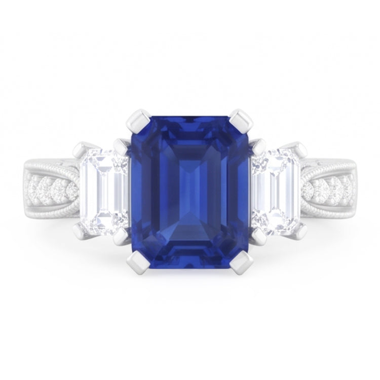 Bague saphir émeraude en or 14 carats 3 carats 3 accents de style pierre