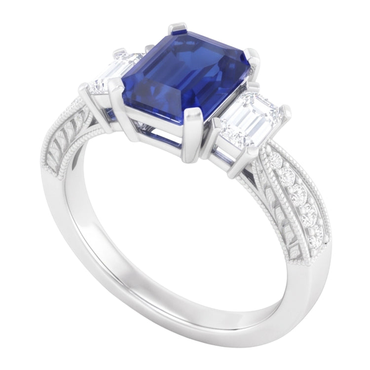 Bague saphir émeraude en or 14 carats 3 carats 3 accents de style pierre