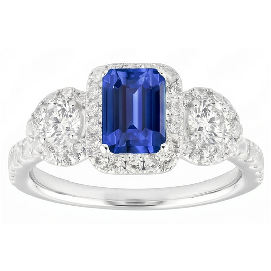 Bague saphir émeraude halo 4.50 carats diamant rond bijoux en or