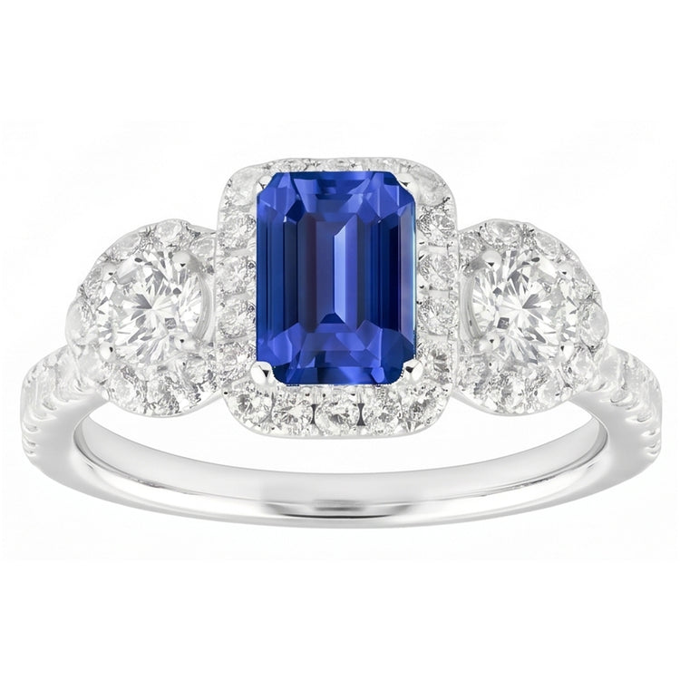 Bague saphir émeraude halo 4.50 carats diamant rond bijoux en or