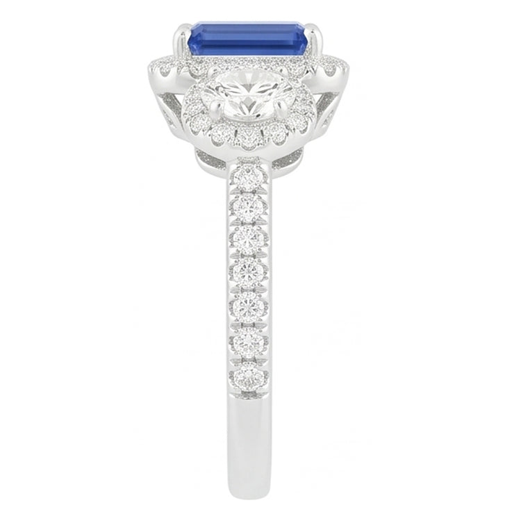 Bague saphir émeraude halo 4.50 carats diamant rond bijoux en or