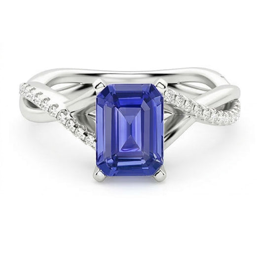 Bague saphir émeraude pierres précieuses bijoux tige infini en or 3 carats