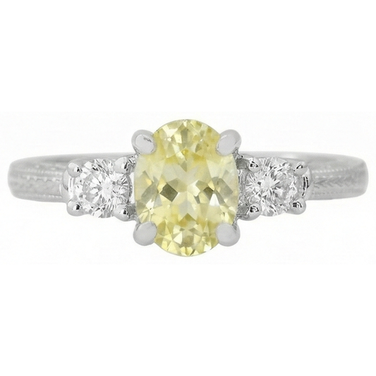 Bague saphir jaune et diamants 3 carats en or blanc 14 carats