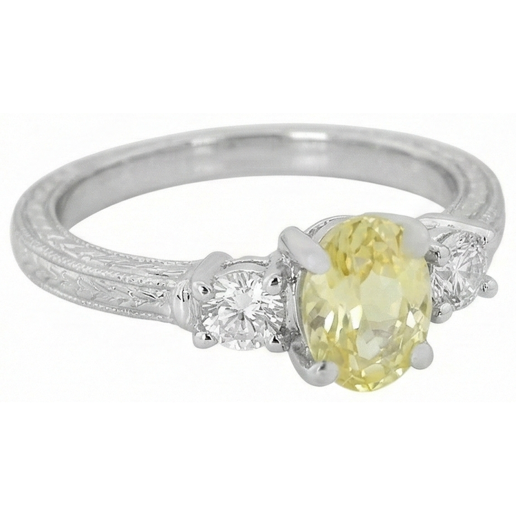 Bague saphir jaune et diamants 3 carats en or blanc 14 carats