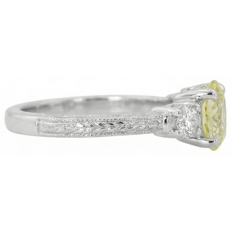 Bague saphir jaune et diamants 3 carats en or blanc 14 carats