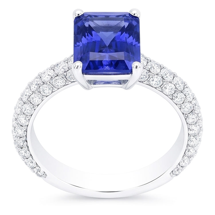 Bague saphir pour femme taille radiante 3.50 carats pavé de diamants multi-rangs