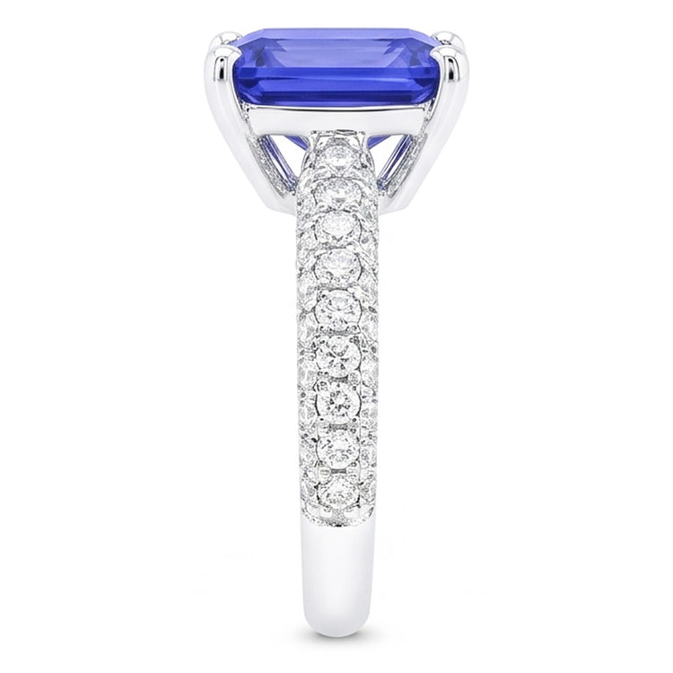 Bague saphir pour femme taille radiante 3.50 carats pavé de diamants multi-rangs