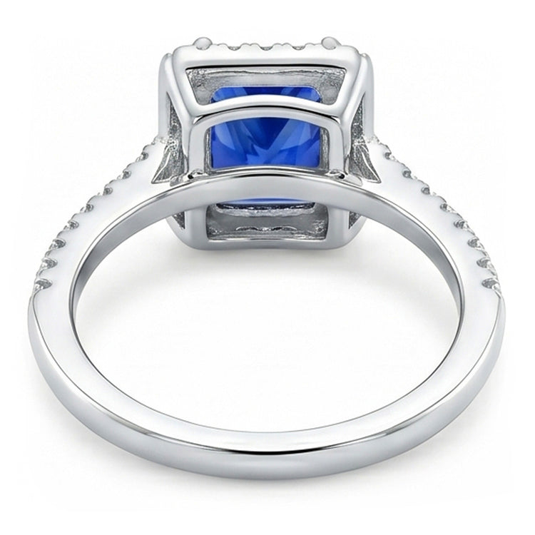 Bague saphir pour femme taille radiante 3.50 carats pavé de diamants multi-rangs