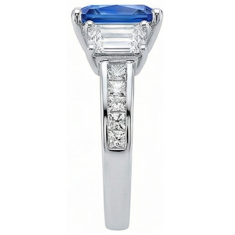 Bague saphir radiant diamant princesse et émeraude 4 carats serti de chaîne