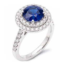 Bague saphir ronde double halo 3 carats sertie de bijoux en diamant
