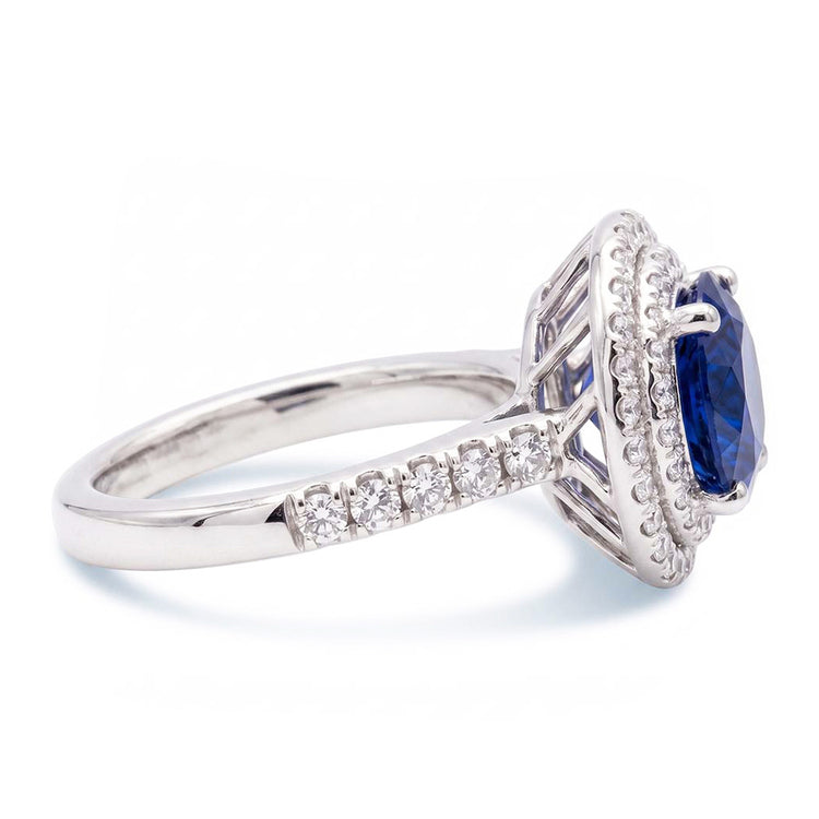 Bague saphir ronde double halo 3 carats sertie de bijoux en diamant