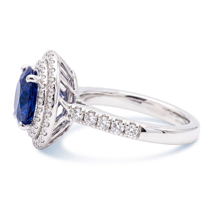 Bague saphir ronde double halo 3 carats sertie de bijoux en diamant