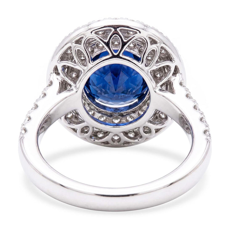 Bague saphir ronde double halo 3 carats sertie de bijoux en diamant