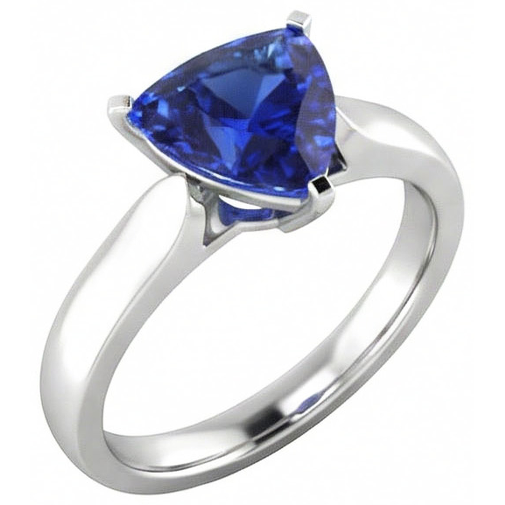 Bague saphir solitaire trillion pour femme 1.50 carats bijoux en or blanc