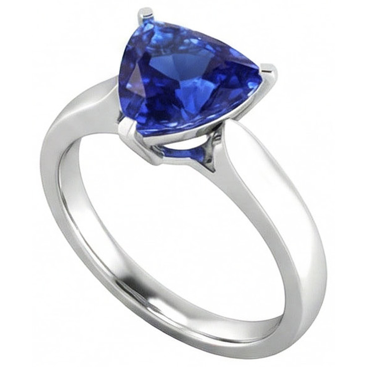 Bague saphir solitaire trillion pour femme 1.50 carats bijoux en or blanc