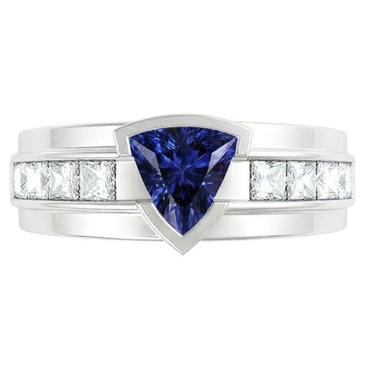 Bague saphir trillion de pierres précieuses 1.50 carats serti de diamants