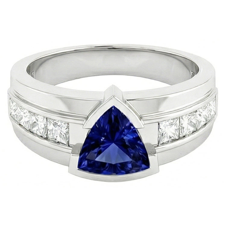 Bague saphir trillion de pierres précieuses 1.50 carats serti de diamants