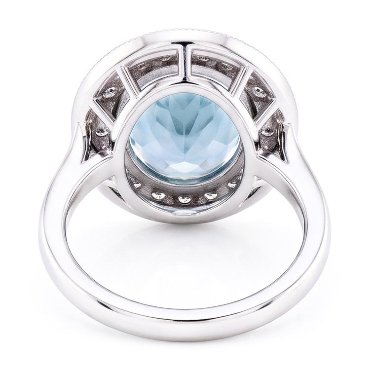 Bague sertie de griffes 11 carats aigue-marine ronde et diamants or blanc 14K