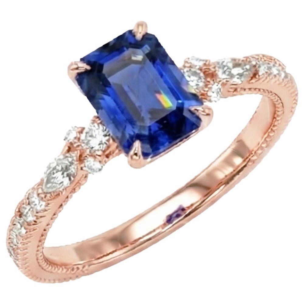 naturel round saphir 4carats bague angle de côté