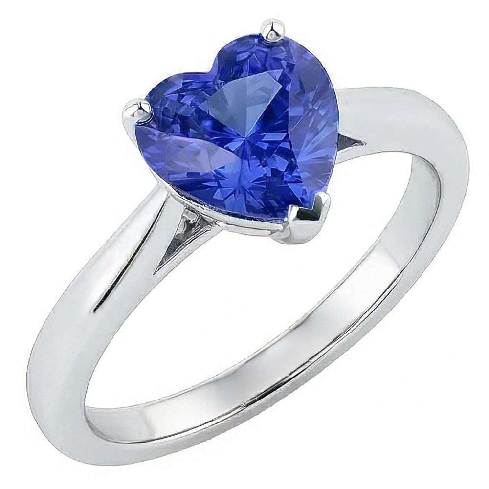 Bague solitaire 2 carats sertie de griffes en cœur bleu clair saphir or 14K