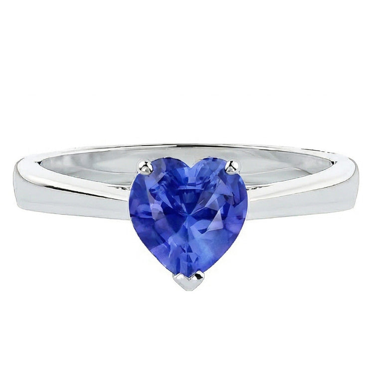 Bague solitaire 2 carats sertie de griffes en cœur bleu clair saphir or 14K