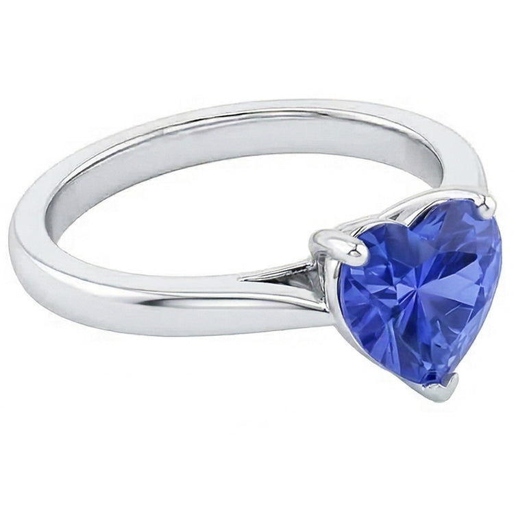 Bague solitaire 2 carats sertie de griffes en cœur bleu clair saphir or 14K