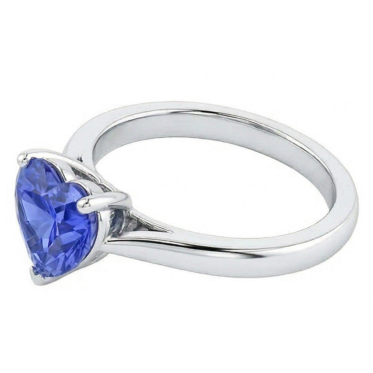 Bague solitaire 2 carats sertie de griffes en cœur bleu clair saphir or 14K