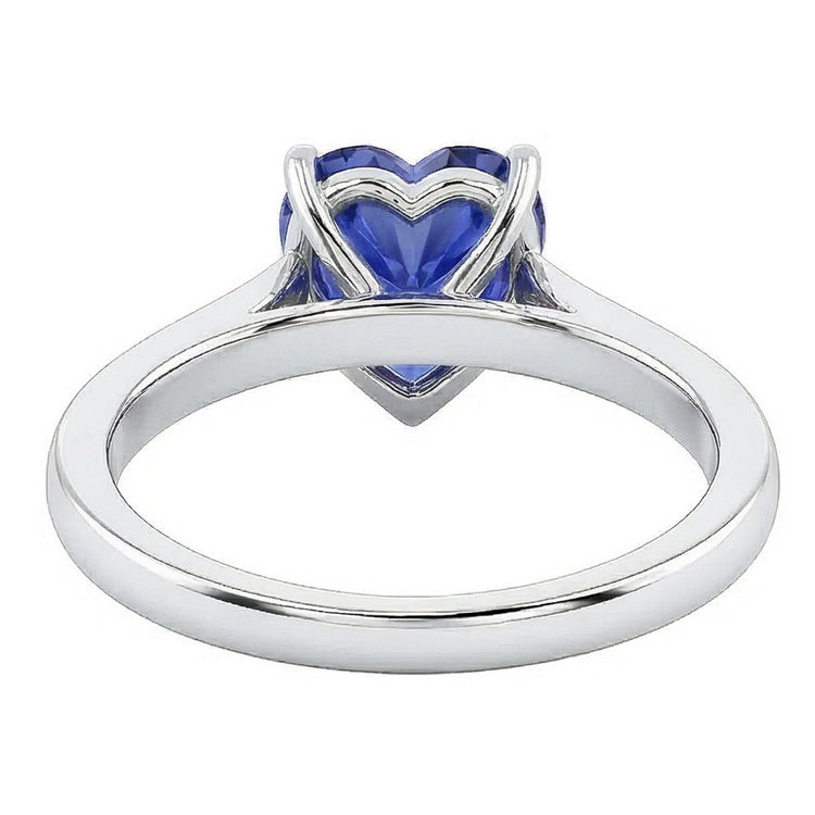 Bague solitaire 2 carats sertie de griffes en cœur bleu clair saphir or 14K