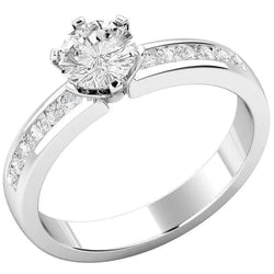 Bague solitaire à 6 griffes avec Authentique diamants de 3.20 ct de Coupe Ronde avec accents