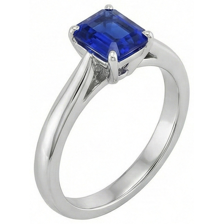 Bague solitaire avec pierres précieuses 1.50 carat tige conique saphir bleu émeraude