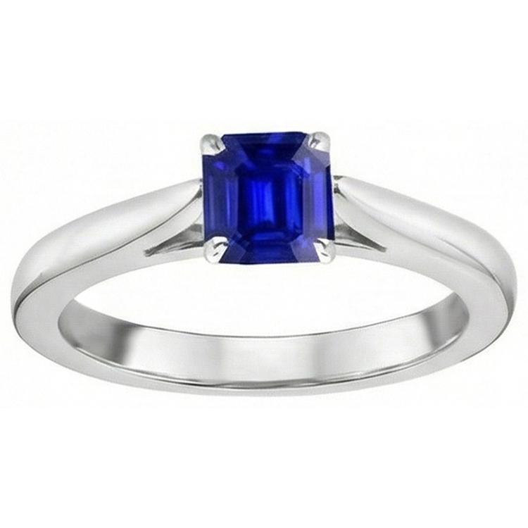 Bague solitaire avec pierres précieuses 1.50 carat tige conique saphir bleu émeraude