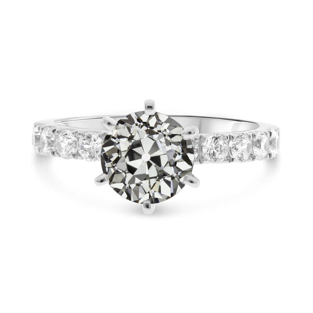 Bague solitaire en Réel diamant taille ancienne avec accents sertie de 6 griffes 6,50 carats