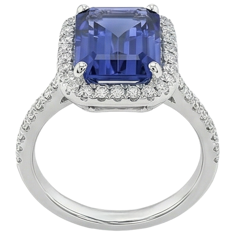 Bague solitaire en diamant tanzanite taille émeraude de 5.50 ct avec accent