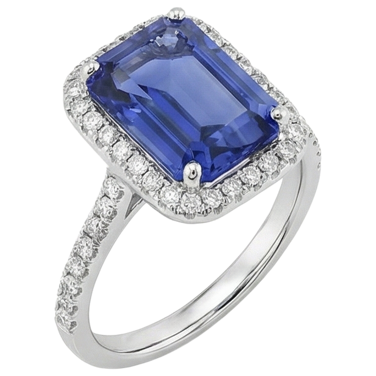 Bague solitaire en diamant tanzanite taille émeraude de 5.50 ct avec accent